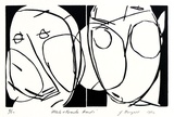 Artist: Burgess, Jeff. | Title: Male and female heads. | Date: 1982 | Technique: linocut, printed in black ink, from one block