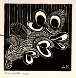 Artist: Kingston, Amie. | Title: Birthday card for Jocelyn: Banksia cob | Date: 1987 | Technique: linocut, printed in black ink, from one block