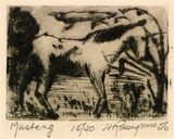 Artist: ROSENGRAVE, Harry | Title: Mustang | Date: 1956 | Technique: drypoint, printed in black ink with plate-tone, from one plate