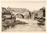 Artist: LINDSAY, Lionel | Title: An old prison, Nuremberg | Date: 1928 | Technique: drypoint, printed in brown ink with plate-tone, from one plate | Copyright: Courtesy of the National Library of Australia