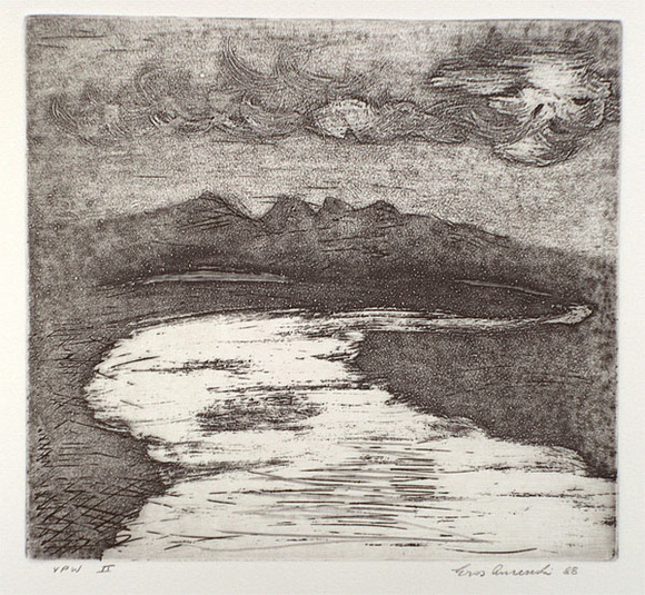 Artist: Anceschi, Eros. | Title: Lagoon and hazards Tasmania | Date: 1988 | Technique: etching and aquatint, printed in black ink, from one copper plate