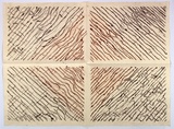 Artist: KING, Martin | Title: not titled [geometric design in four parts, forming a concentric diamond] [Recto] | Date: 1995 | Technique: open-bite and drypoint, printed in colour a la poupee, from one plate