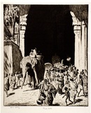 Artist: LINDSAY, Lionel | Title: A Temple entry, Madura | Date: 1929-30 | Technique: etching, printed in warm black ink, from one plate | Copyright: Courtesy of the National Library of Australia
