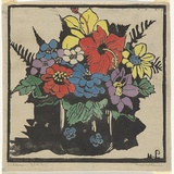 Artist: PRESTON, Margaret | Title: Hibiscus | Date: 1925 | Technique: woodcut, printed in black ink, from one block; hand-coloured | Copyright: © Margaret Preston. Licensed by VISCOPY, Australia