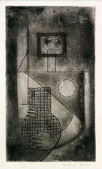 Artist: Brash, Barbara. | Title: (Holding a vase). | Date: 1950s | Technique: etching, aquatint and lavis, printed in brown ink, from one plate