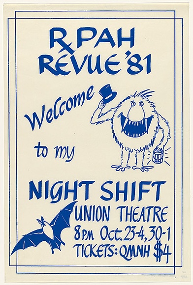 Artist: Medical Students. | Title: RPAH Revue 1981 | Date: 1981 | Technique: screenprint, printed in blue ink, from one stencil