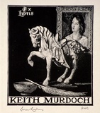 Artist: LINDSAY, Lionel | Title: Book plate: Keith Murdoch | Date: 1943 | Technique: wood-engraving, printed in black ink, from one block | Copyright: Courtesy of the National Library of Australia