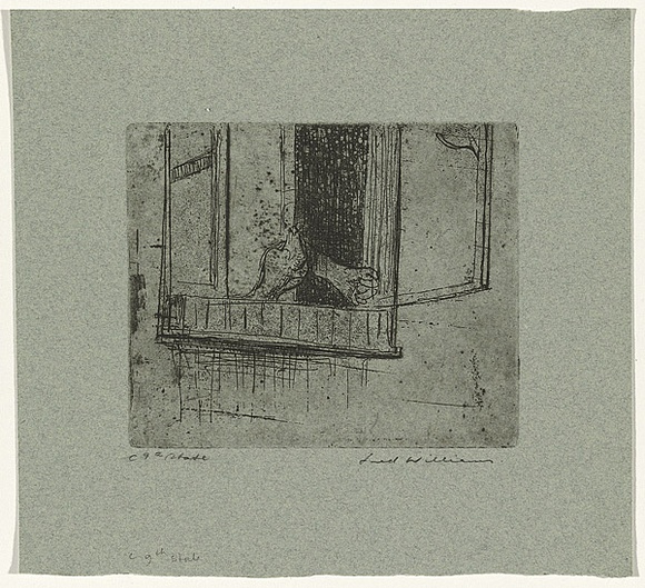 Artist: WILLIAMS, Fred | Title: Feeding the pigeon | Date: 1955-56 | Technique: etching, aquatint, rough biting, engraving, drypoint, printed in black ink, from one zinc plate | Copyright: © Fred Williams Estate