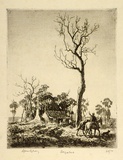 Artist: LINDSAY, Lionel | Title: Departure | Date: 1924 | Technique: etching and aquatint, printed in warm black ink with plate-tone, from one plate | Copyright: Courtesy of the National Library of Australia