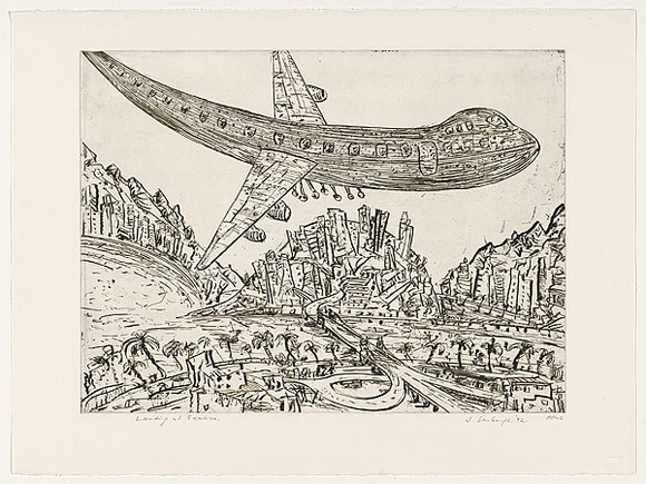 Artist: Senbergs, Jan. | Title: Landing at exotica (light) | Date: 1992 | Technique: etching, printed in black ink, from one plate | Copyright: © Jan Senbergs