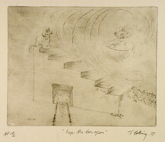 Artist: COLEING, Tony | Title: Keep the door open. | Date: 1977 | Technique: drypoint, printed in brown ink, from one copper plate