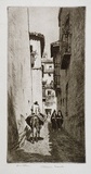 Artist: LINDSAY, Lionel | Title: Albaicin, Granada | Date: 1945 | Technique: etching, printed in black ink with plate-tone, from one plate | Copyright: Courtesy of the National Library of Australia