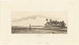 Artist: MERYON, Charles | Title: Oceanie: Ilots à Uvea (Wallis): Pêche aux palmes 1845 (Oceania: Islets at Ouvea (Wallis), Fishing with palm trees) | Date: 1863 | Technique: etching, printed in warm black ink, from one plate