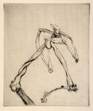 Artist: Graham, Geoffrey. | Title: Striding bone figure | Date: c.1938 | Technique: etching, printed in black ink, from one plate
