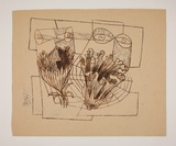 Artist: Hirschfeld Mack, Ludwig. | Title: not titled [Open flowers and staring eyes] [recto]; [Study for 'Open flowers and staring eyes'] [verso] | Date: (1950-59?) | Technique: transfer print (recto)