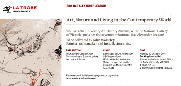 Artist: Wolseley, John. | Title: 2014 Rae Alexander lecture. John Wolseley, Art, nature and living in the contemporary world. Melbourne: NGV International, 30 October 2014. | Date: 2014