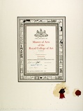 Artist: Moore, Mary. | Title: Masters Degree | Date: 1980 | Technique: lithograph, printed in colour, from four plates; with sealing wax and ribbon and seal | Copyright: © Mary Moore