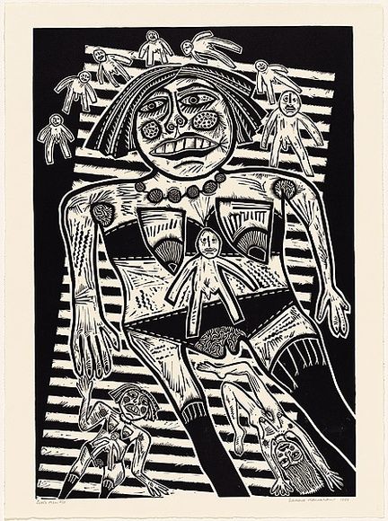 Artist: HANRAHAN, Barbara | Title: Little men | Date: 1988 | Technique: linocut, printed in black ink, from one block