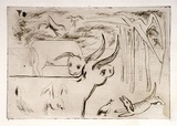 Artist: Barwell, Jennifer. | Title: (Animal farm). | Date: (1955) | Technique: etching, printed in brown ink with plate-tone, from one plate