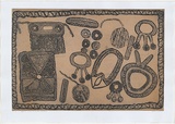 Artist: MUNGATOPI, Maryanne | Title: Objects used in Kulama ceremony | Date: 2000, March | Technique: aquatint, printed in black and cream, from two plates