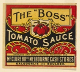 Artist: UNKNOWN | Title: Label: The 'Boss', tomato sauce | Date: c.1920 | Technique: lithograph, printed in colour, from multiple stones [or plates]