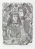 Artist: HANRAHAN, Barbara | Title: Lovers with angels | Date: 1990 | Technique: etching and drypoint, printed in black ink with plate-tone, from one plate
