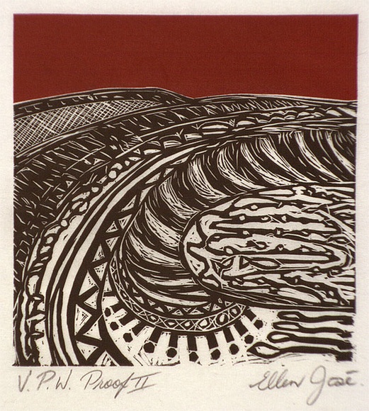 Artist: JOSE, Ellen | Title: Landscape (red sky) | Date: 1987, May | Technique: linocut, printed in colour, from two blocks