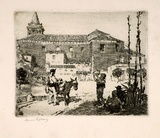 Artist: LINDSAY, Lionel | Title: Convent of Los Capucins, Seville | Date: 1908 | Technique: etching, printed in brown ink, from one plate | Copyright: Courtesy of the National Library of Australia