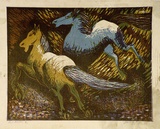Artist: Higgs, Florence. | Title: Two horses | Date: 1955 | Technique: linocut, printed in colour, from four blocks