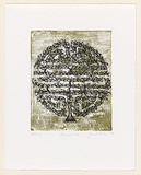 Artist: Neilson, Janet. | Title: Persistence | Date: 1999 | Technique: Linocut, printed in black ink, from one plate, over gesso collagraph, printed in green ink, from one plate