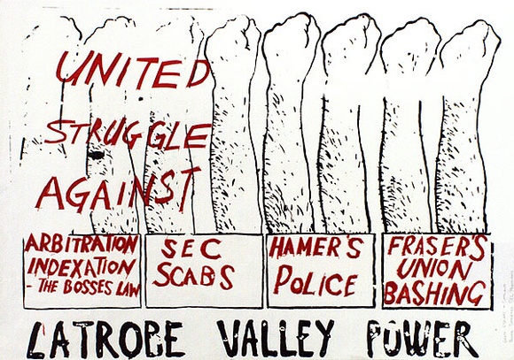 Artist: Wonderful Art Nuances Club. | Title: La Trobe Valley power. (Poster supporting SEC maintenance workers' strike, La Trobe Valley, Victoria, 1977). | Date: (1977) | Technique: screenprint, printed in colour, from two stencils