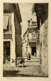 Artist: LINDSAY, Lionel | Title: A winding street, in the Albaicin, Granada | Date: 1945 | Technique: etching, printed in black ink, from one plate | Copyright: Courtesy of the National Library of Australia