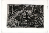 Artist: MACQUEEN, Mary | Title: San Remo jetty | Date: c.1959 | Technique: open etch and lithographic crayon resist, printed in black ink, from one plate | Copyright: Courtesy Paulette Calhoun, for the estate of Mary Macqueen