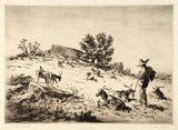 Artist: LINDSAY, Lionel | Title: A Sicilian goatherd near Syracuse | Date: 1927 | Technique: drypoint, printed in brown ink with plate-tone, from one plate | Copyright: Courtesy of the National Library of Australia