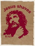 Artist: SIXTEN, | Title: Jesus shaves. | Date: 2003 | Technique: screenprint, printed in red ink, from one stencil