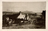 Artist: LINDSAY, Lionel | Title: Coaching days; near Binalong | Date: 1925 | Technique: spirit-aquatint and burnishing, printed in black ink, from one plate | Copyright: Courtesy of the National Library of Australia