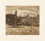 Artist: GRIFFITH, Pamela | Title: The NSW Barracks | Date: 1981 | Technique: hardground-etching, aquatint and burnishing, printed in brown ink, from one zinc plate | Copyright: © Pamela Griffith