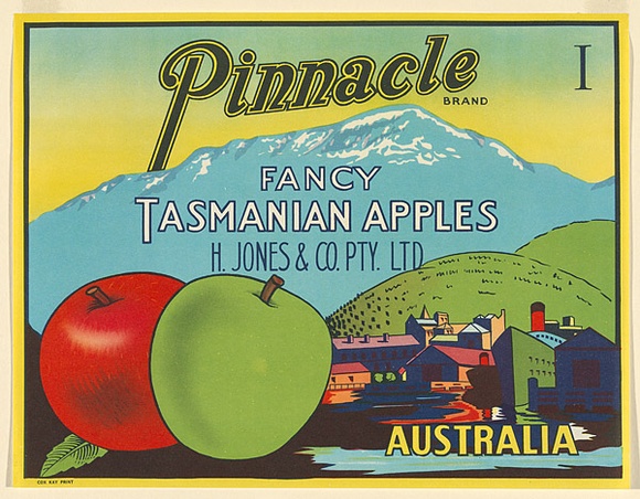Artist: UNKNOWN | Title: Label: Pinnacle, Tasmanian apples | Date: c.1930 | Technique: lithograph, printed in colour, from multiple stones [or plates]
