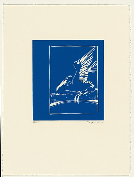Artist: Law, Roger. | Title: Not titled [pelican]. | Date: 2002 | Technique: linocut, printed in blue ink, from one block