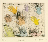 Artist: Fransella, Graham. | Title: Hands. | Date: 1980 | Technique: etching, printed in black ink, from one plate; hand-coloured | Copyright: Courtesy of the artist