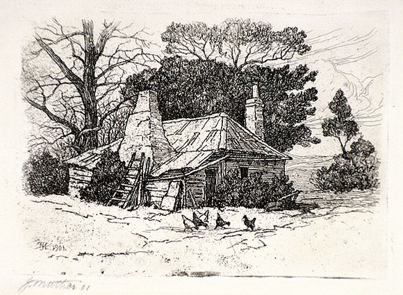 Artist: Mather, John. | Title: Farm house | Date: 1901 | Technique: etching and aquatine, printed in brown ink, from one plate