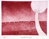 Artist: Dougal, Martin. | Title: Tree and hills | Date: 1986 | Technique: etching and aquatint, printed in red ink, from one plate