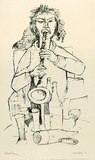 Artist: Grieve, Robert. | Title: (The clarinet player) | Date: 1958 | Technique: lithograph, printed in blue/black ink, from one stone