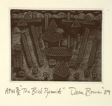 Artist: Bowen, Dean. | Title: The brick pyramids | Date: 1989 | Technique: etching, printed in blue ink, from one plate