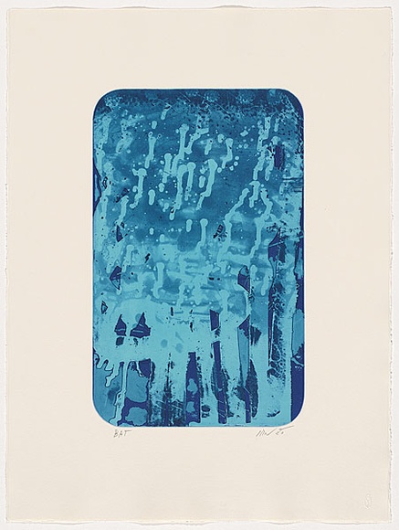 Artist: Javanalikikorn, Kade. | Title: Not titled [overlaid plate patterns in blue tones]. | Date: 2007 | Technique: etching, open-bite and aquatint, printed using viscosity method in colour, from one plate; 1 intaglio colour, 2 roll colours