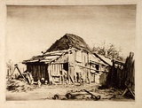 Artist: LINDSAY, Lionel | Title: An old barn, Ambleside | Date: 1925 | Technique: drypoint, printed in brown ink with plate-tone, from one copper plate | Copyright: Courtesy of the National Library of Australia