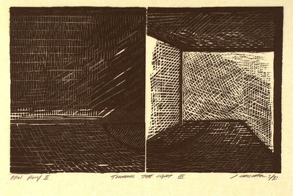 Artist: Marshall, Jennifer. | Title: Towards the light III | Date: 1993 | Technique: linocut and woodcut, printed in grey and black ink, from two blocks