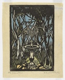Artist: PRESTON, Margaret | Title: The fountain. | Date: 1932 | Technique: woodcut, printed in black ink, from one block; hand-coloured | Copyright: © Margaret Preston. Licensed by VISCOPY, Australia