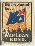 Artist: UNKNOWN | Title: Stamp: Before sunset buy a war loan bond | Date: c.1942 | Technique: line-block, printed in colour, from multiple blocks