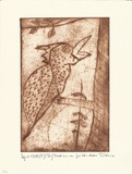 Artist: Pokana, Ula Melo. | Title: Ein Vogel schimpft [A noisy bird] | Date: 1972 | Technique: etching, printed in brown ink, from one plate
